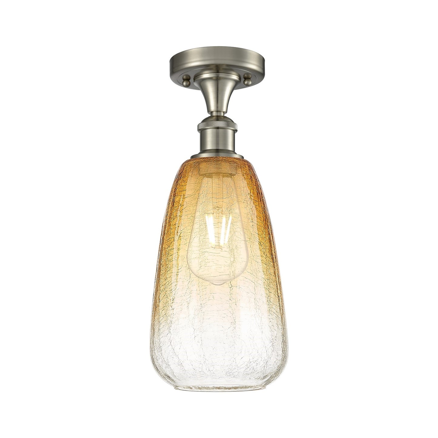 Innovations Brookhaven Almond 6in 1-Light Semi-Flush | Industrial Brushed Satin Nickel and Amber Glass | Hallway & Foyer | Model 516-1C-SN-G480-6AM