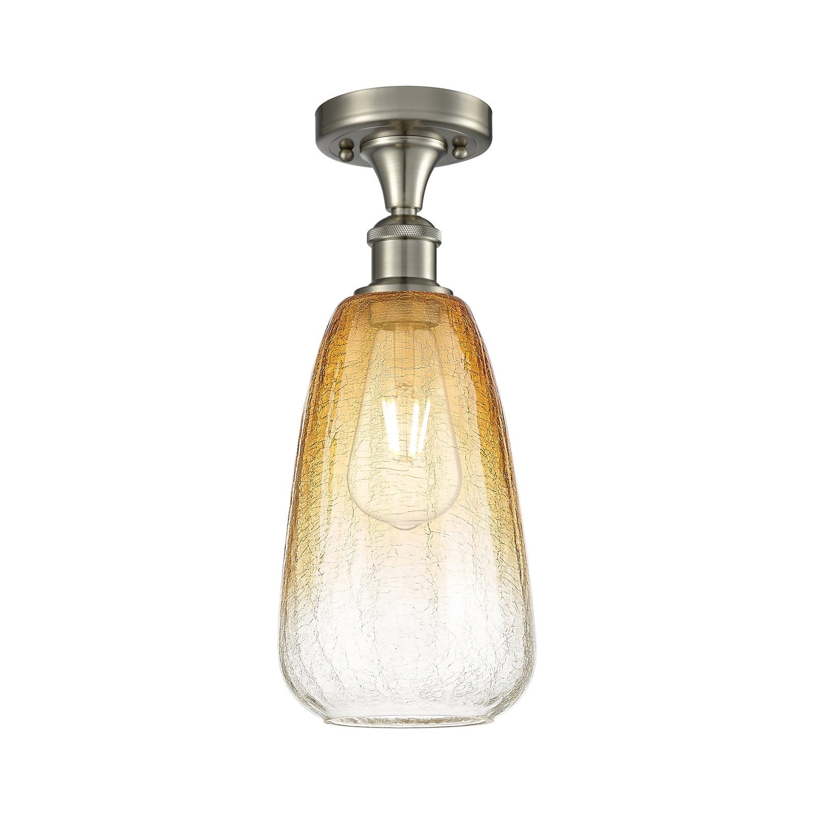 Innovations Brookhaven Almond 6in 1-Light Semi-Flush | Industrial Brushed Satin Nickel and Amber Glass | Hallway & Foyer | Model 516-1C-SN-G480-6AM