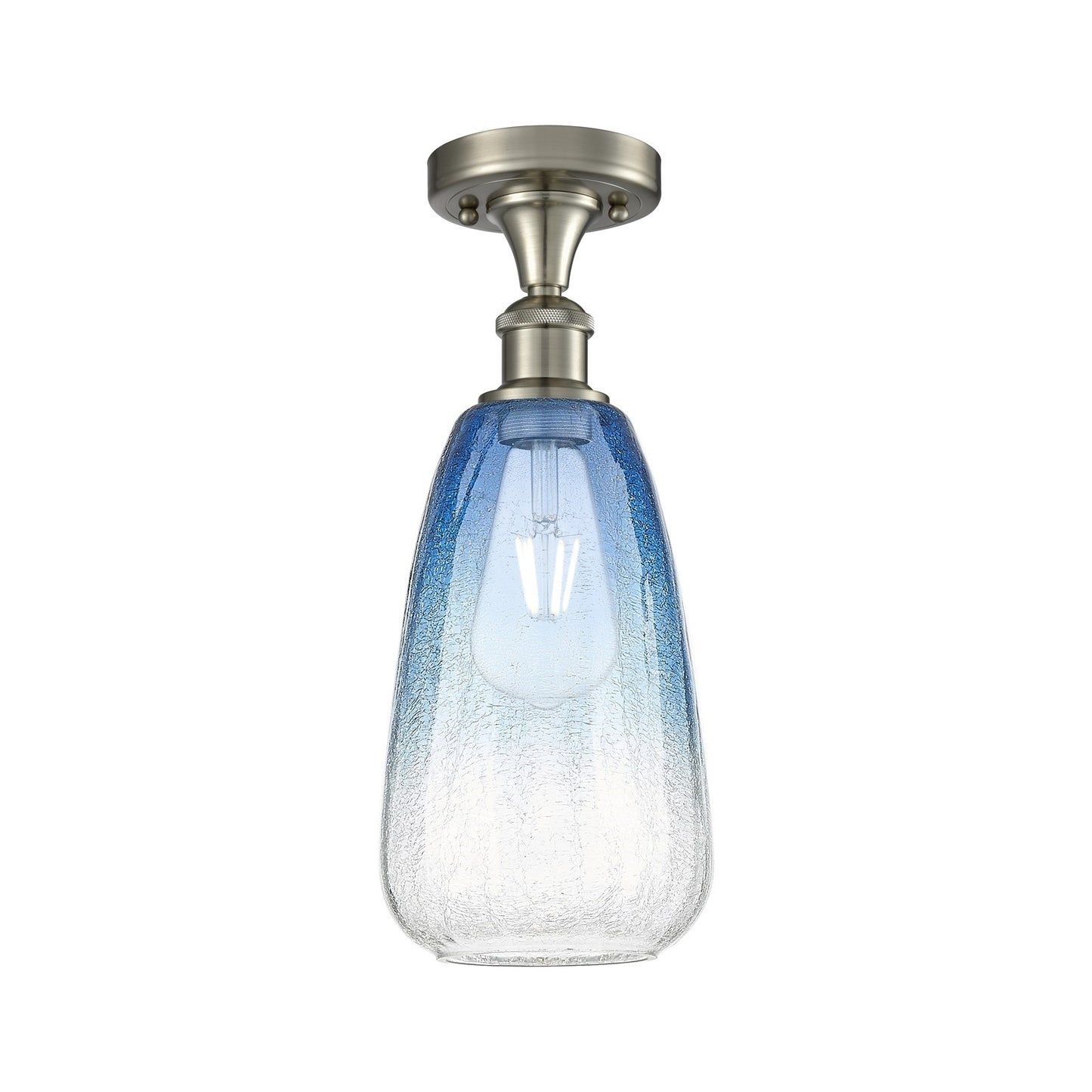 Innovations Brookhaven Almond 6in 1-Light Semi-Flush | Industrial Brushed Satin Nickel and Sapphire Blue Glass | Hallway | Model 516-1C-SN-G480-6SB