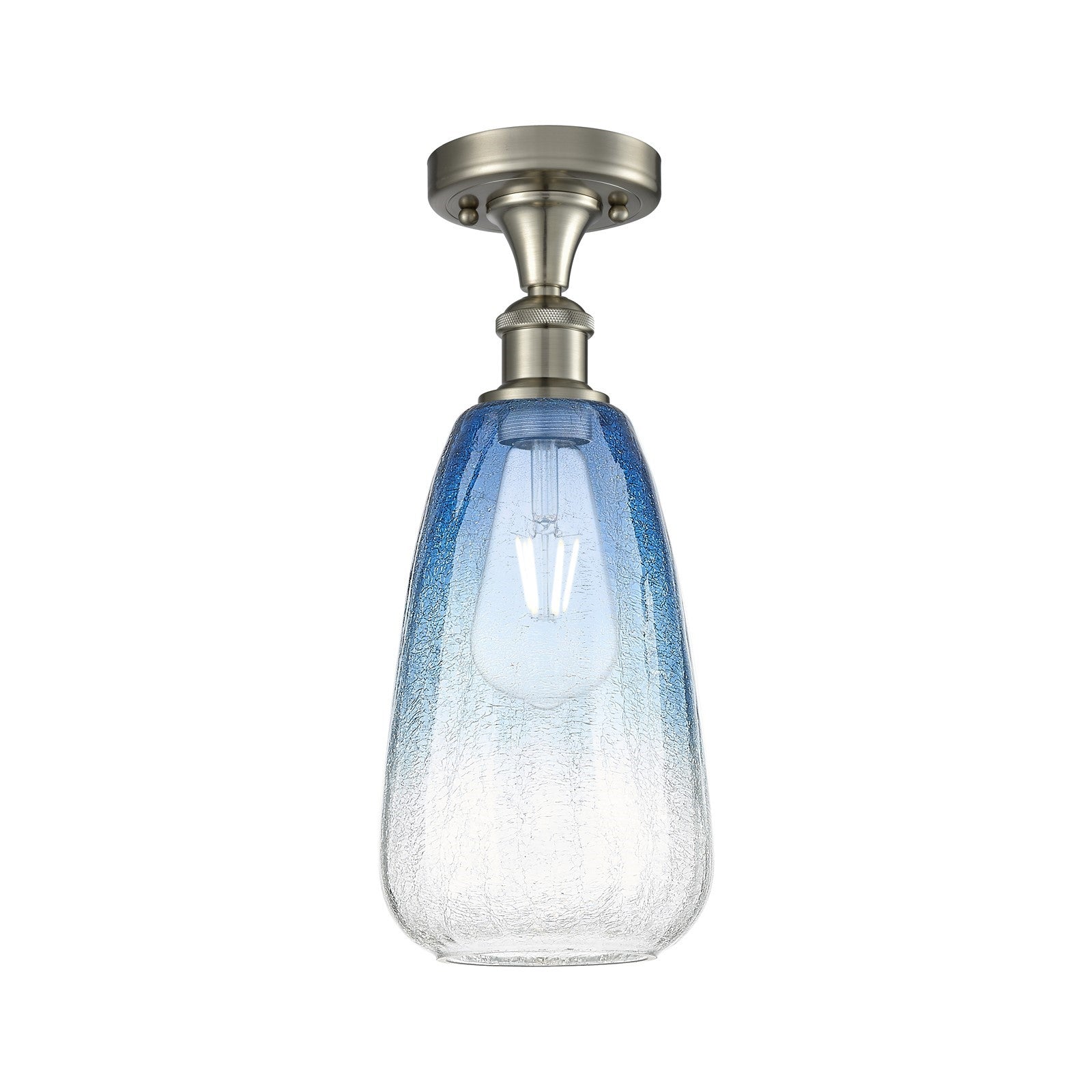 Innovations Brookhaven Almond 6in 1-Light Semi-Flush | Industrial Brushed Satin Nickel and Sapphire Blue Glass | Hallway | Model 516-1C-SN-G480-6SB