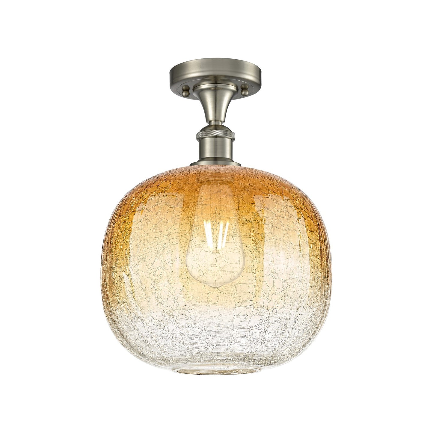 Innovations Brookhaven Sphere 10in 1-Light Semi-Flush | Industrial Brushed Satin Nickel and Amber Glass | Kitchen | Model 516-1C-SN-G481-10AM