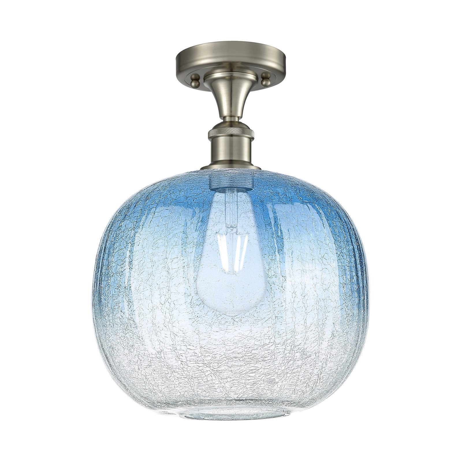 Innovations Brookhaven Sphere 10in 1-Light Semi-Flush | Industrial Brushed Satin Nickel and Sapphire Blue Glass | Living | Model 516-1C-SN-G481-10SB