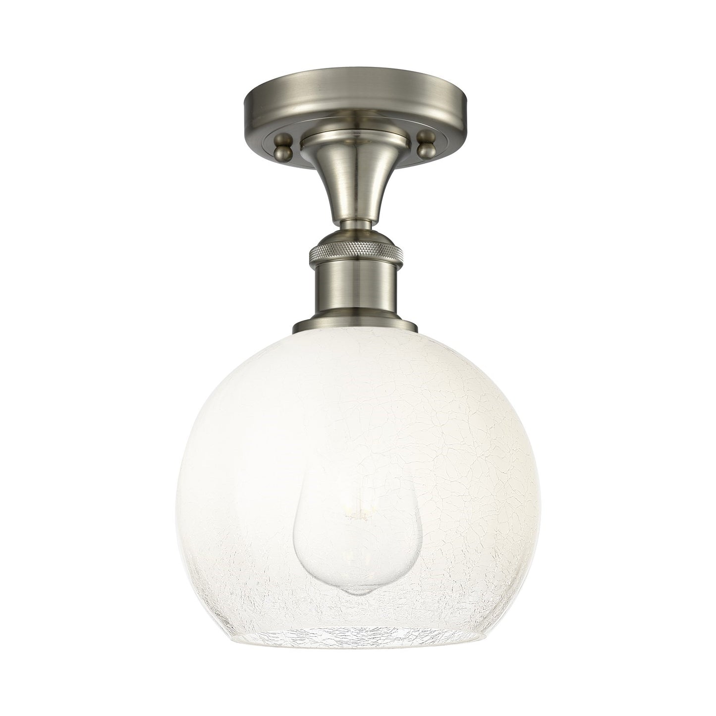 Innovations Brookhaven Globe 7.88in 1-Light Semi-Flush | Industrial Brushed Satin Nickel and Opal Glass | Hallway | Model 516-1C-SN-G483-8OP