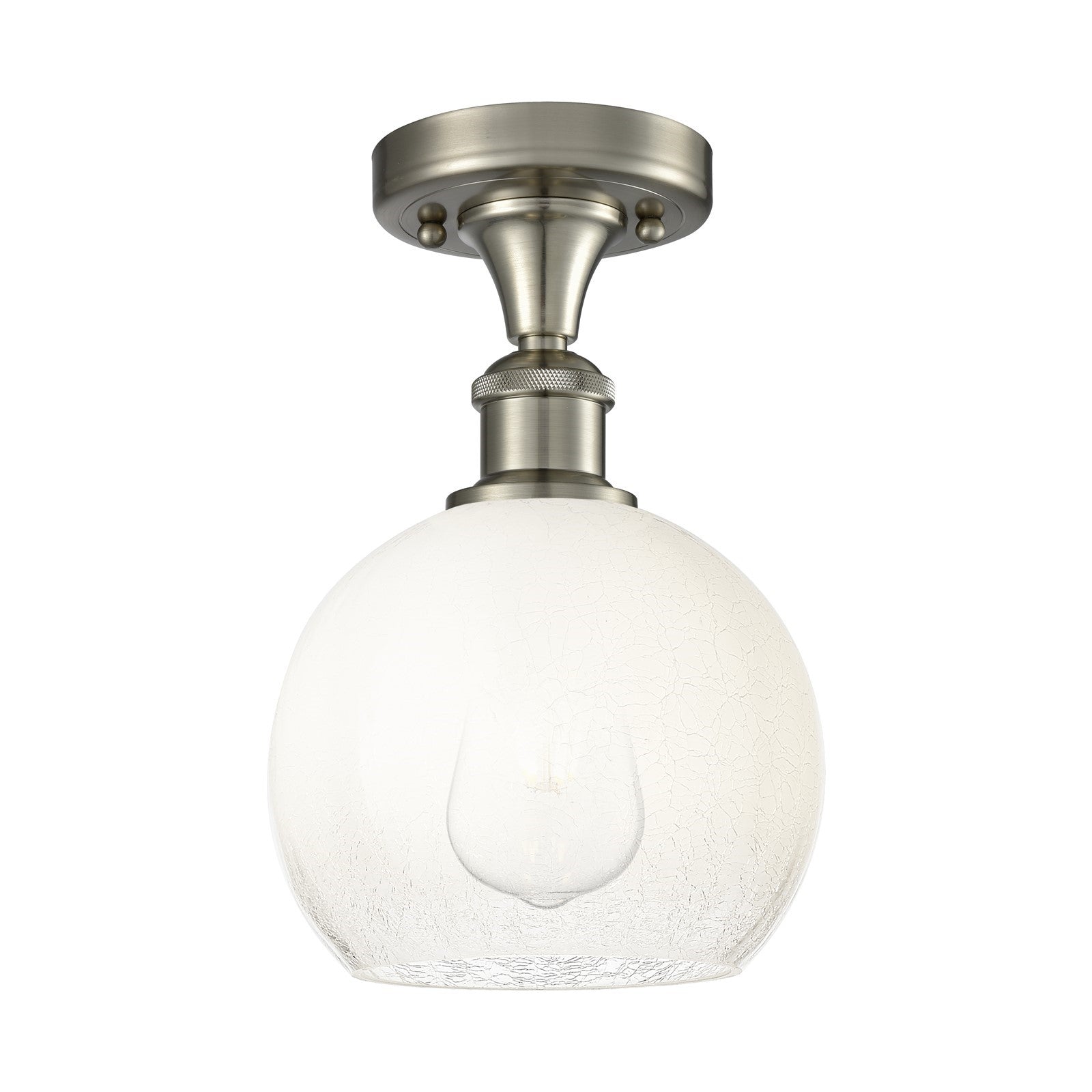 Innovations Brookhaven Globe 7.88in 1-Light Semi-Flush | Industrial Brushed Satin Nickel and Opal Glass | Hallway | Model 516-1C-SN-G483-8OP