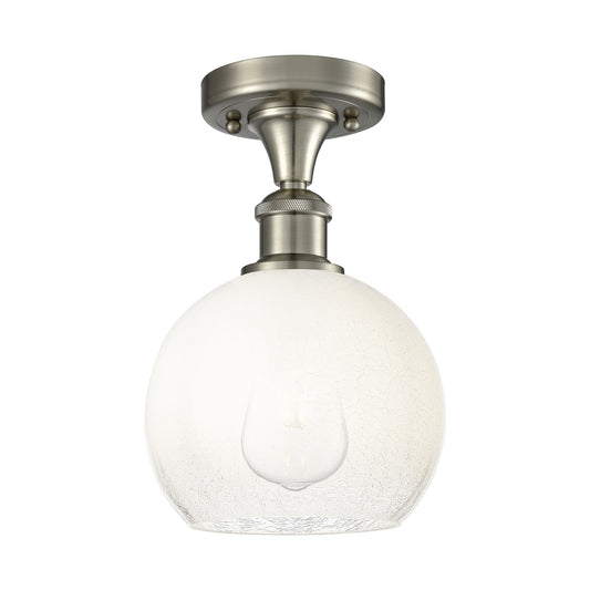 Innovations Brookhaven Globe 7.88in 1-Light Semi-Flush | Industrial Brushed Satin Nickel and Opal Glass | Hallway | Model 516-1C-SN-G483-8OP