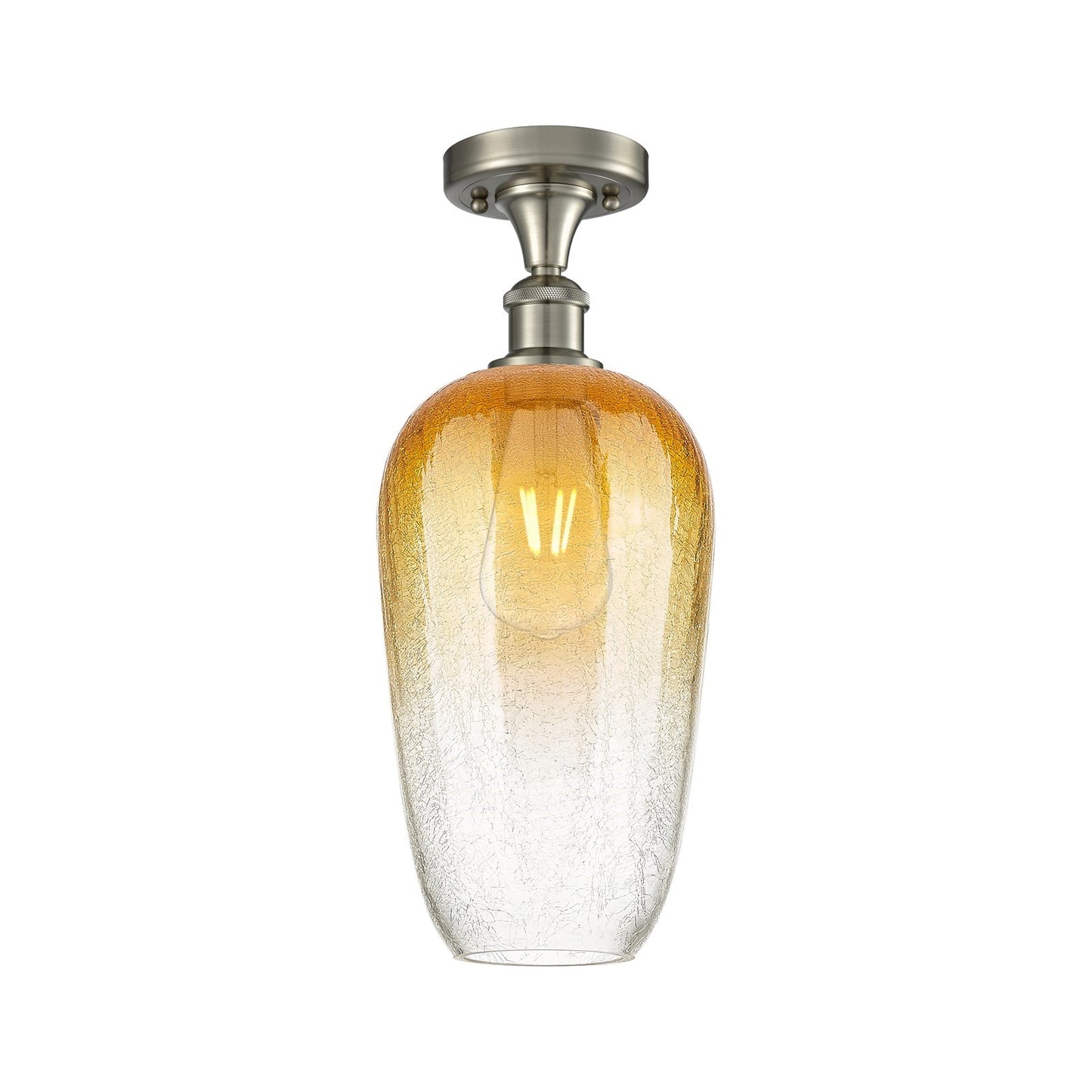 Innovations Brookhaven Flute 7in 1-Light Semi-Flush | Industrial Brushed Satin Nickel and Amber Glass | Hallway & Bedroom | Model 516-1C-SN-G484-7AM