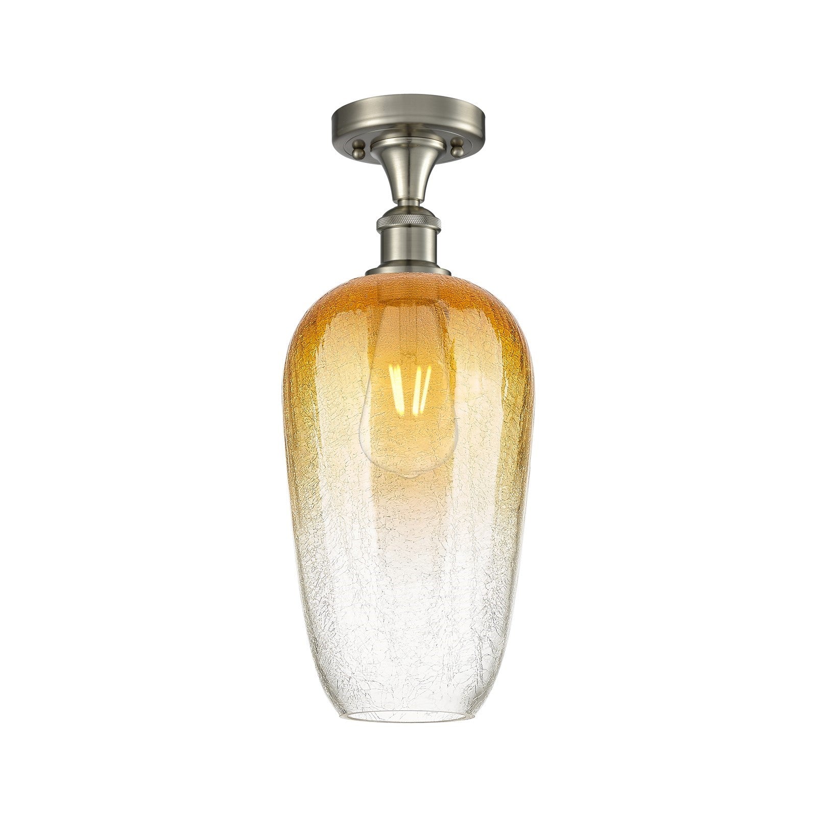 Innovations Brookhaven Flute 7in 1-Light Semi-Flush | Industrial Brushed Satin Nickel and Amber Glass | Hallway & Bedroom | Model 516-1C-SN-G484-7AM