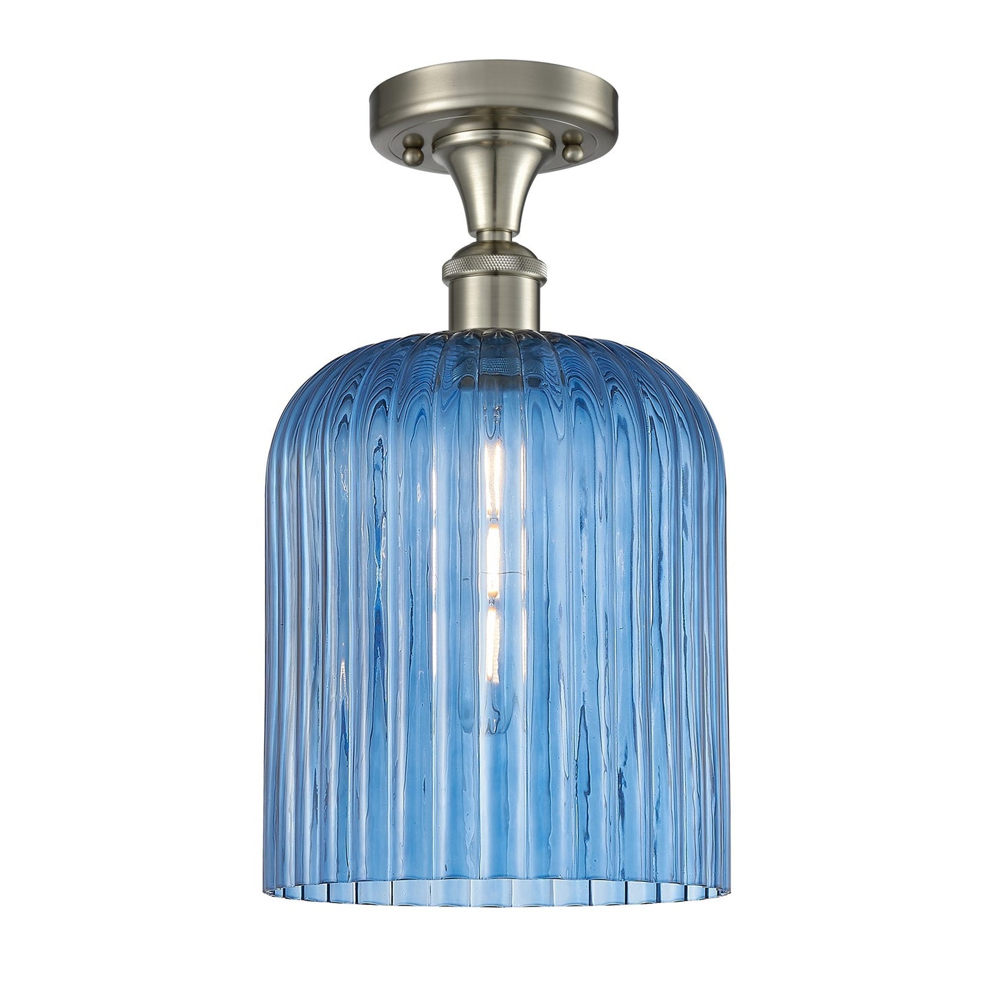 Innovations Bridal Veil 5in 1-Light Semi-Flush | Art Nouveau Brushed Satin Nickel and Princess Blue Glass | Hallway | Model 516-1C-SN-G559-8BL