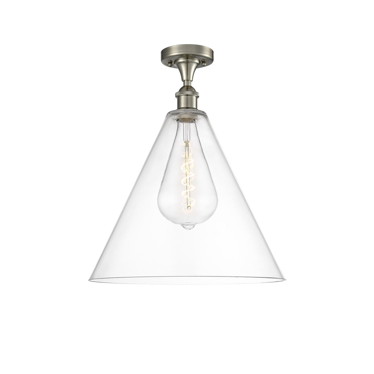Innovations Berkshire Glass 16in 1-Light LED Semi-Flush | Industrial Brushed Satin Nickel and Clear Glass | Kitchen | Model 516-1C-SN-GBC-162-LED