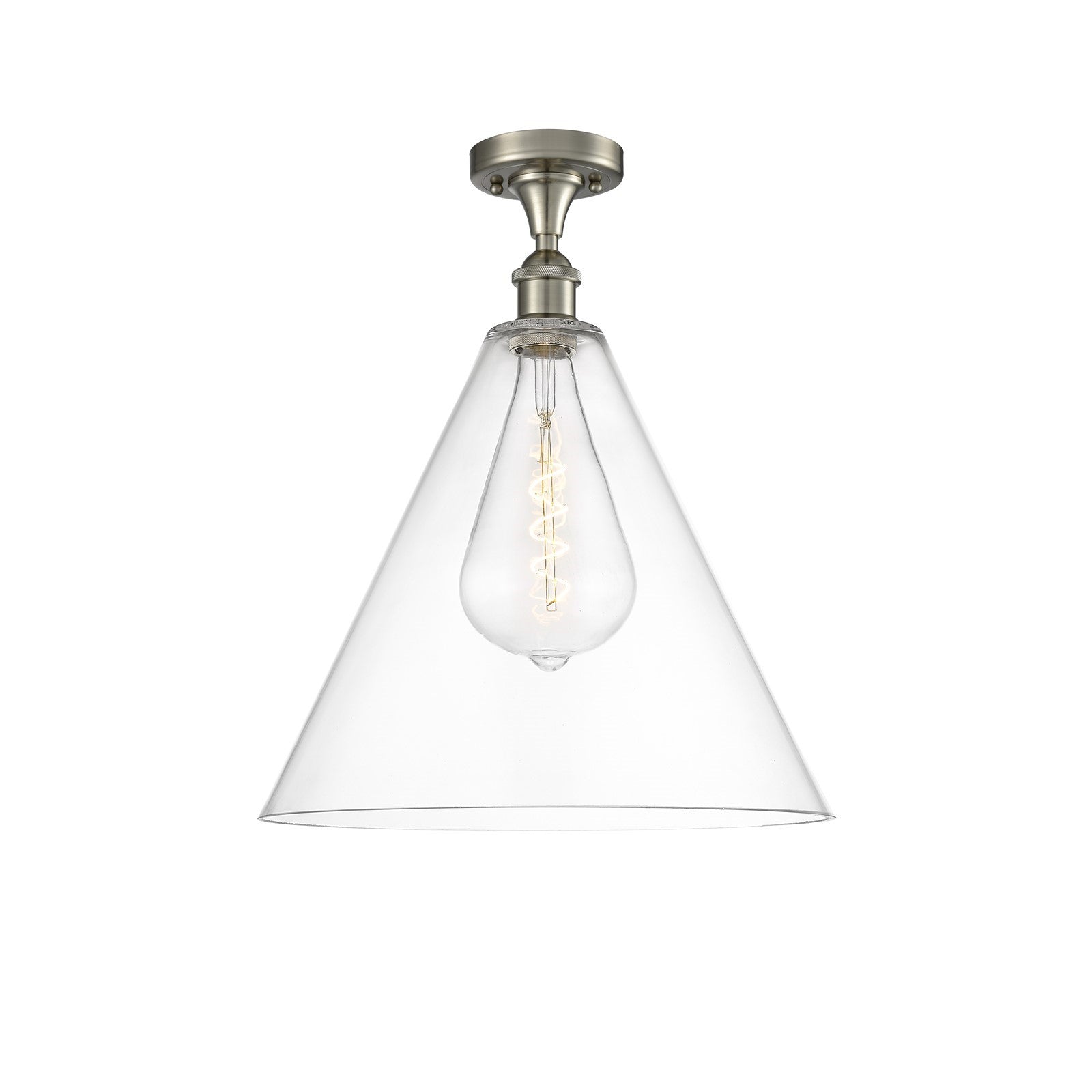 Innovations Berkshire Glass 16in 1-Light LED Semi-Flush | Industrial Brushed Satin Nickel and Clear Glass | Kitchen | Model 516-1C-SN-GBC-162-LED