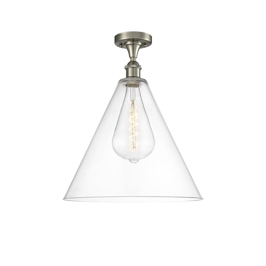 Innovations Berkshire Glass 16in 1-Light LED Semi-Flush | Industrial Brushed Satin Nickel and Clear Glass | Kitchen | Model 516-1C-SN-GBC-162-LED