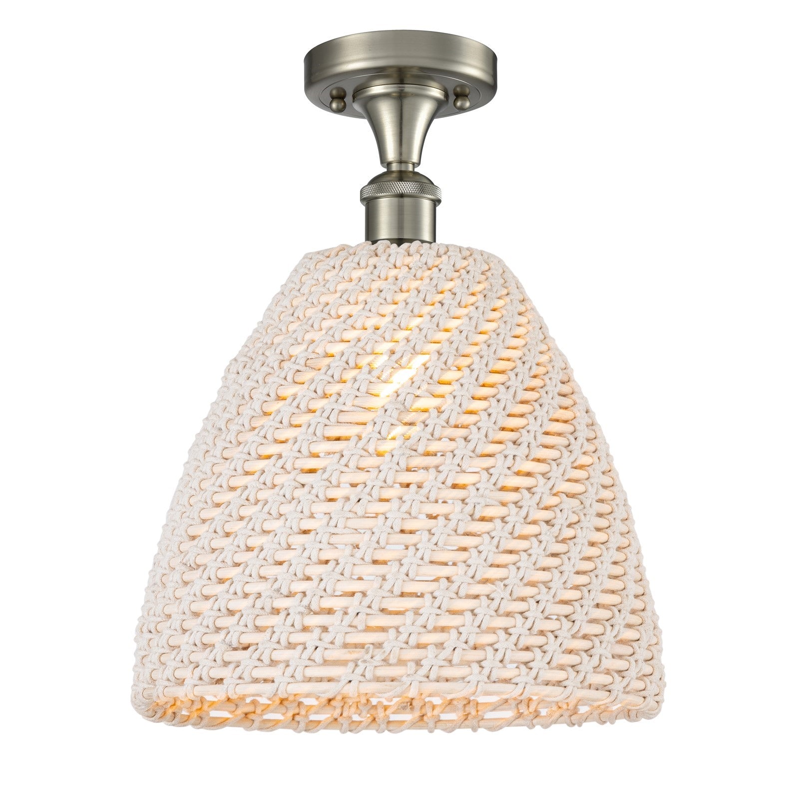 Innovations Bristol Natural 12in 1-Light Semi-Flush | Farmhouse Brushed Satin Nickel and Natural Fiber | Kitchen | Model 516-1C-SN-NBD-12-NAT