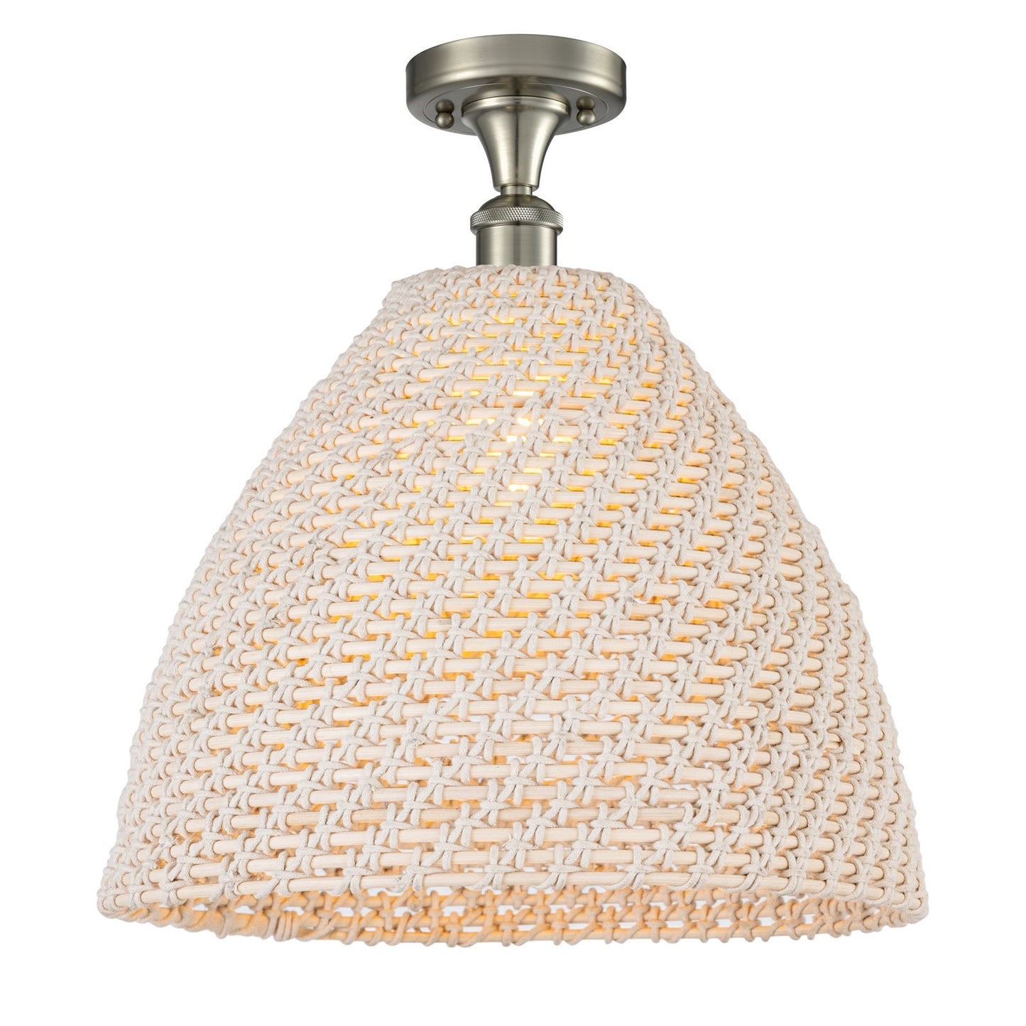 Innovations Bristol Natural 16in 1-Light Semi-Flush | Farmhouse Brushed Satin Nickel and Natural Fiber Dome Shade | Model 516-1C-SN-NBD-16-NAT