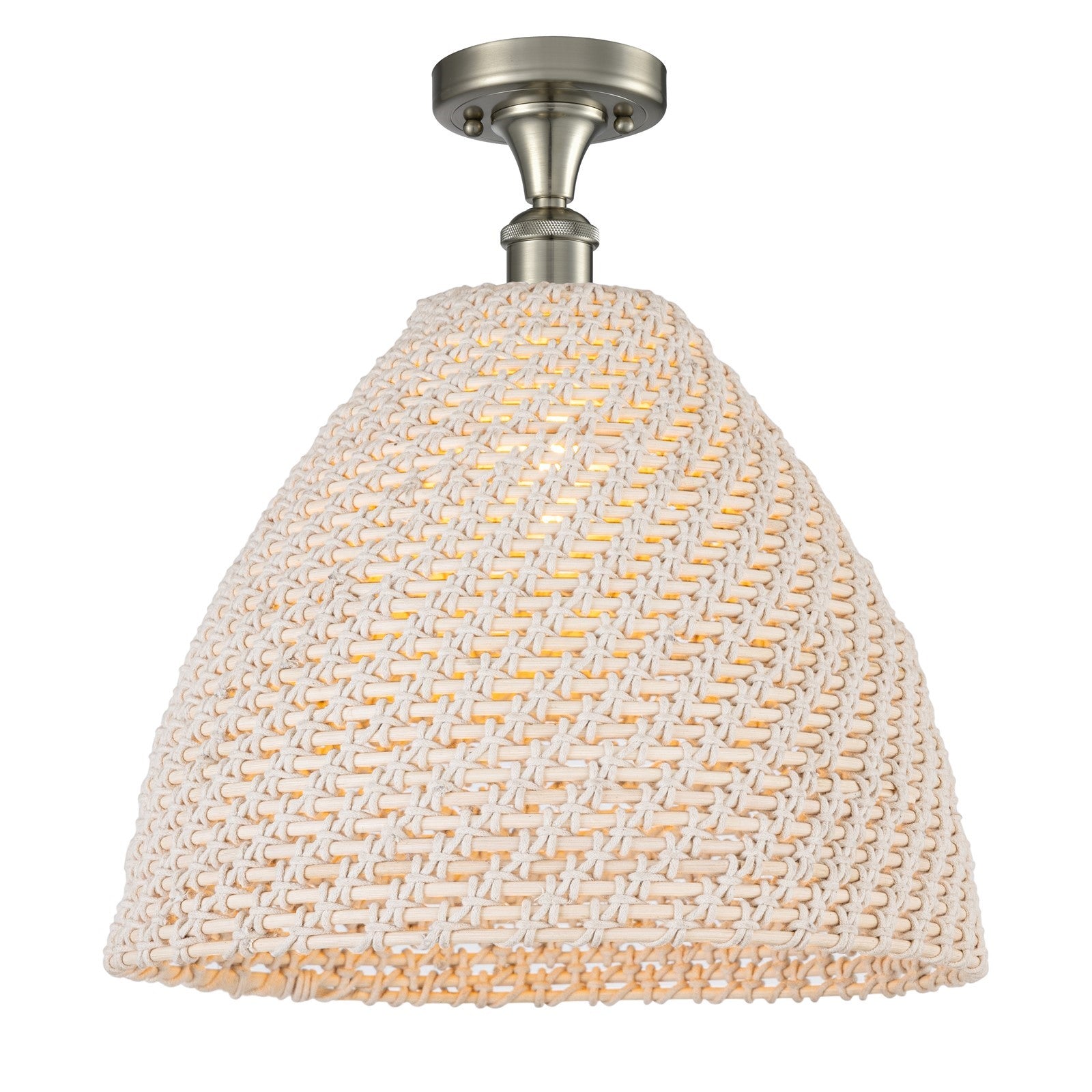 Innovations Bristol Natural 16in 1-Light Semi-Flush | Farmhouse Brushed Satin Nickel and Natural Fiber Dome Shade | Model 516-1C-SN-NBD-16-NAT
