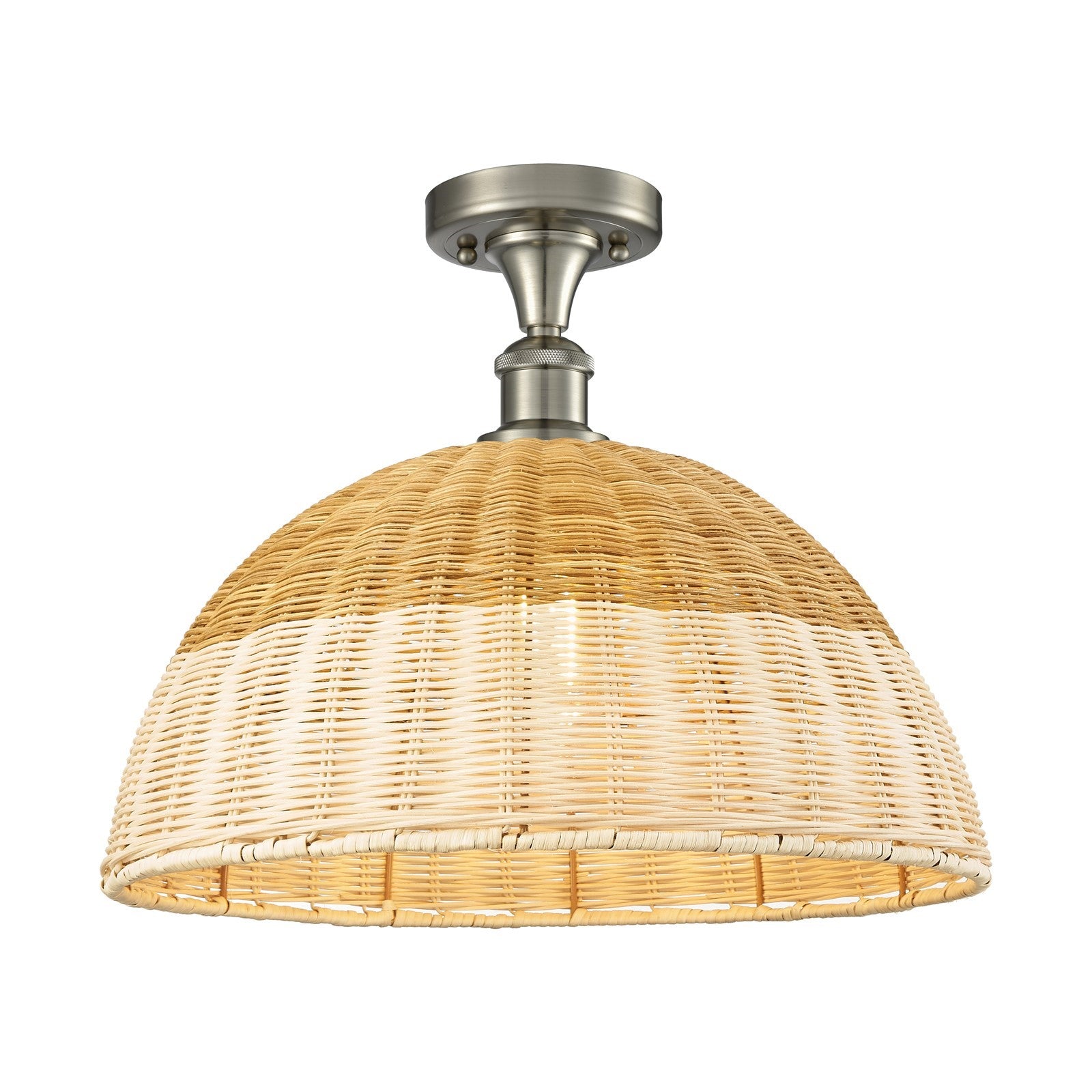 Innovations Bristol Natural II 16in 1-Light Semi-Flush | Industrial Brushed Satin Nickel and Natural Fiber Dome Shade | Model 516-1C-SN-NBD2-16-NAT