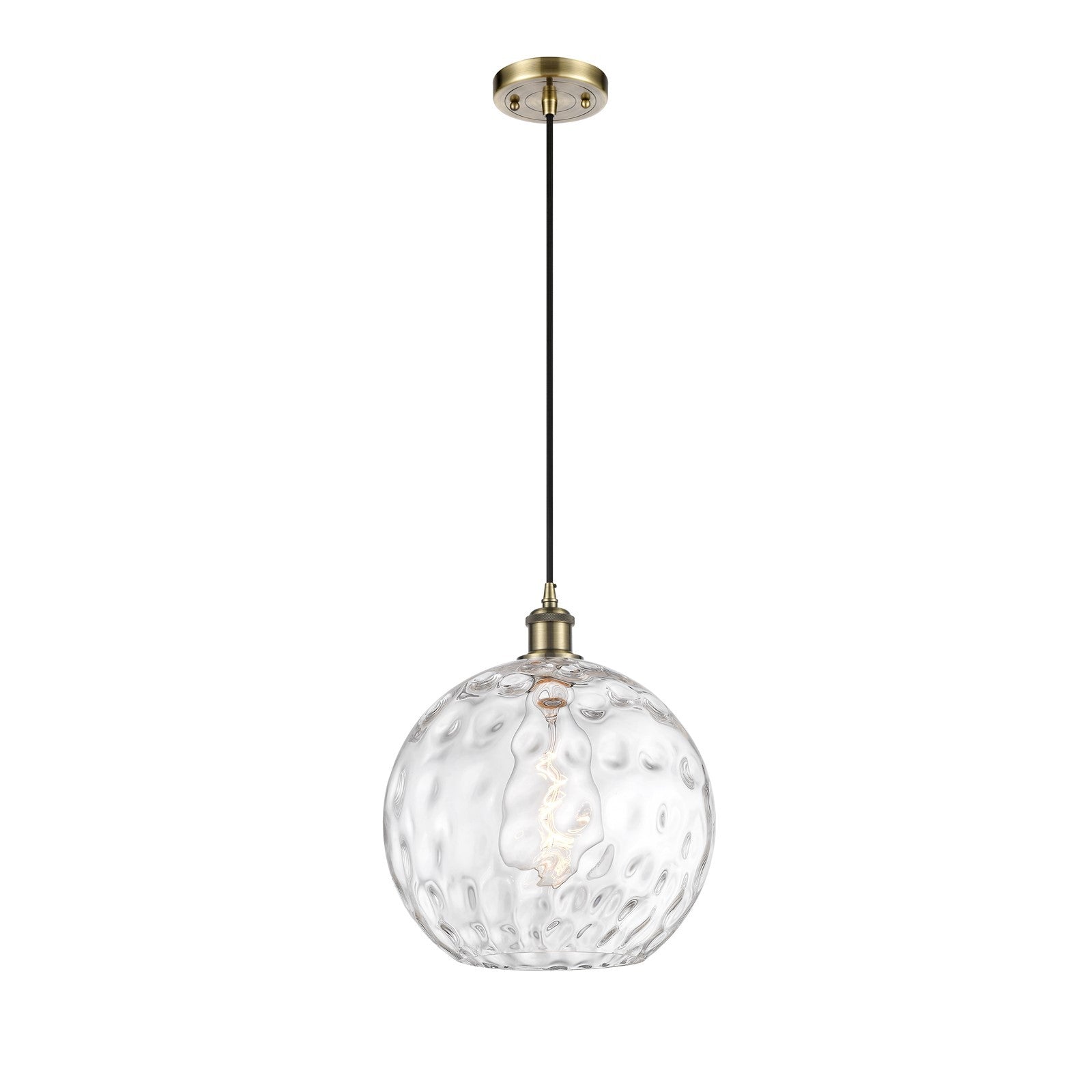 Innovations Athens Water Glass 12in 1-Light Mini Pendant | Antique Brass and Clear Glass | Kitchen Island & Dining | Model 516-1P-AB-G1215-12-LED