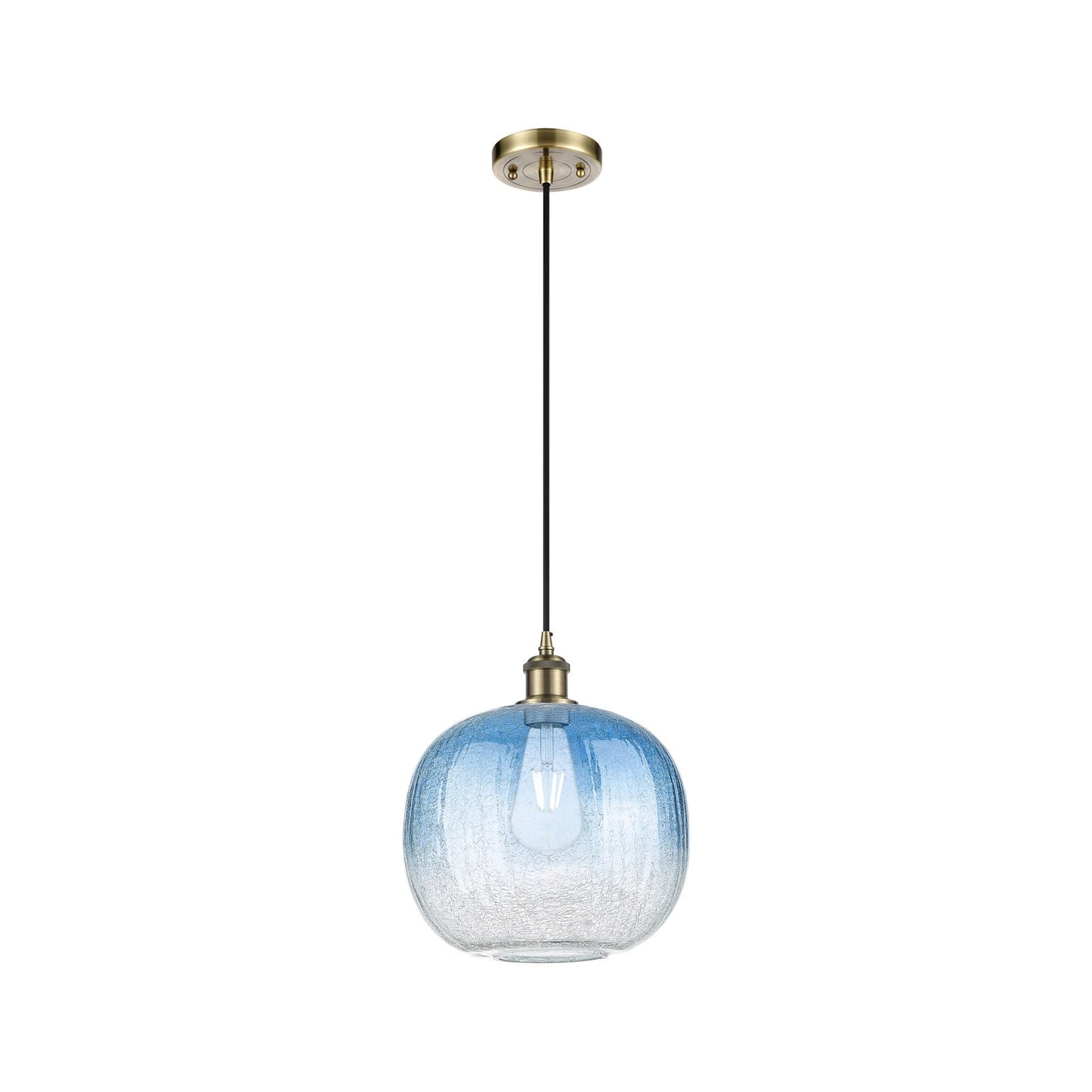 Innovations Brookhaven Sphere 10.5in 1-Light Mini Pendant | Antique Brass and Sapphire Blue Glass | Kitchen Island | Model 516-1P-AB-G481-10SB