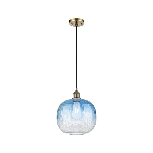 Innovations Brookhaven Sphere 10.5in 1-Light Mini Pendant | Antique Brass and Sapphire Blue Glass | Kitchen Island | Model 516-1P-AB-G481-10SB