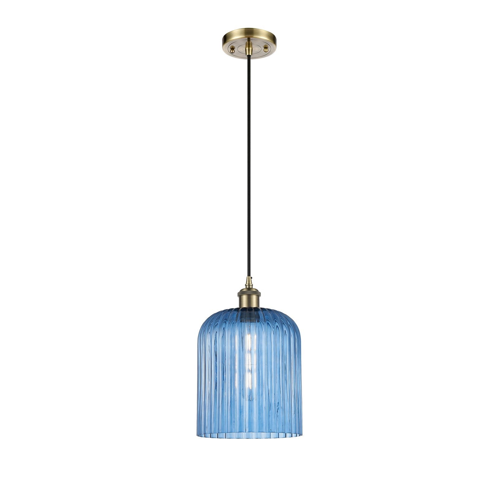 Innovations Bridal Veil 5in 1-Light Mini Pendant | Art Nouveau Antique Brass and Princess Blue Glass | Kitchen Island | Model 516-1P-AB-G559-8BL