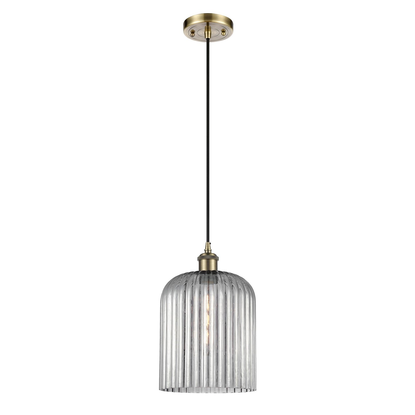 Innovations Bridal Veil 5in 1-Light Mini Pendant | Art Nouveau Antique Brass and Light Smoke Glass | Kitchen Island | Model 516-1P-AB-G559-8SM