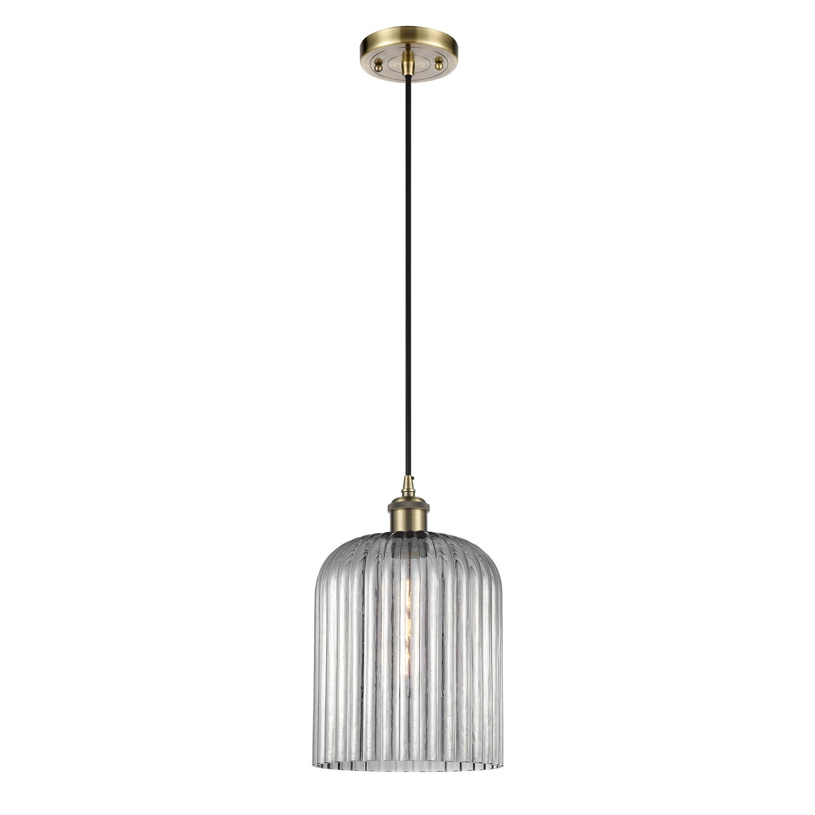 Innovations Bridal Veil 5in 1-Light Mini Pendant | Art Nouveau Antique Brass and Light Smoke Glass | Kitchen Island | Model 516-1P-AB-G559-8SM