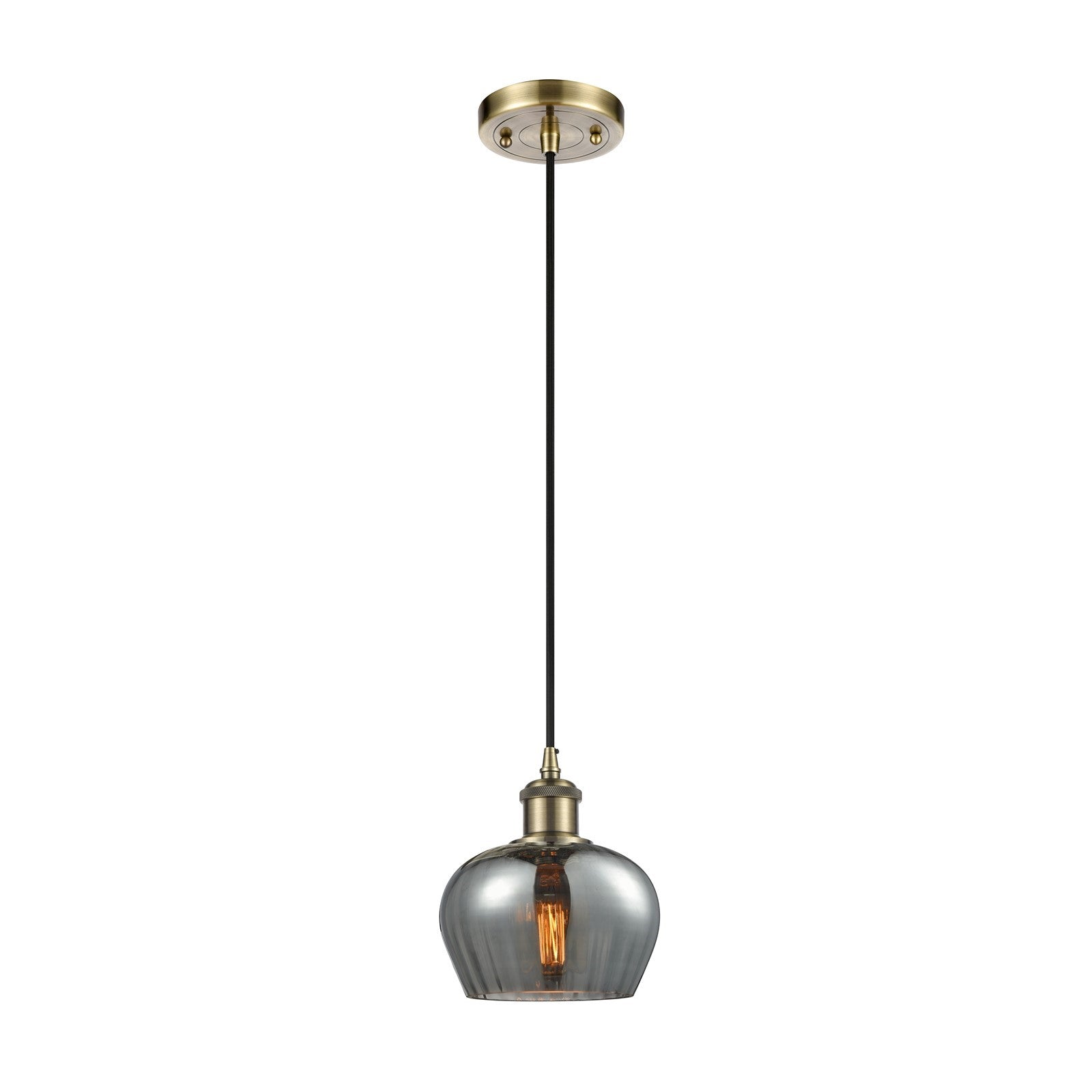 Innovations Fenton 6.5in 1-Light Mini Pendant | Art Nouveau Antique Brass and Light Smoke Glass | Kitchen Island & Dining Room | Model 516-1P-AB-G93