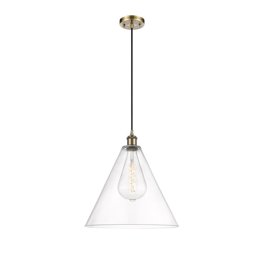 Innovations Berkshire Glass 16in 1-Light Pendant | Industrial Antique Brass and Clear Glass | Kitchen Island & Dining Room | Model 516-1P-AB-GBC-162