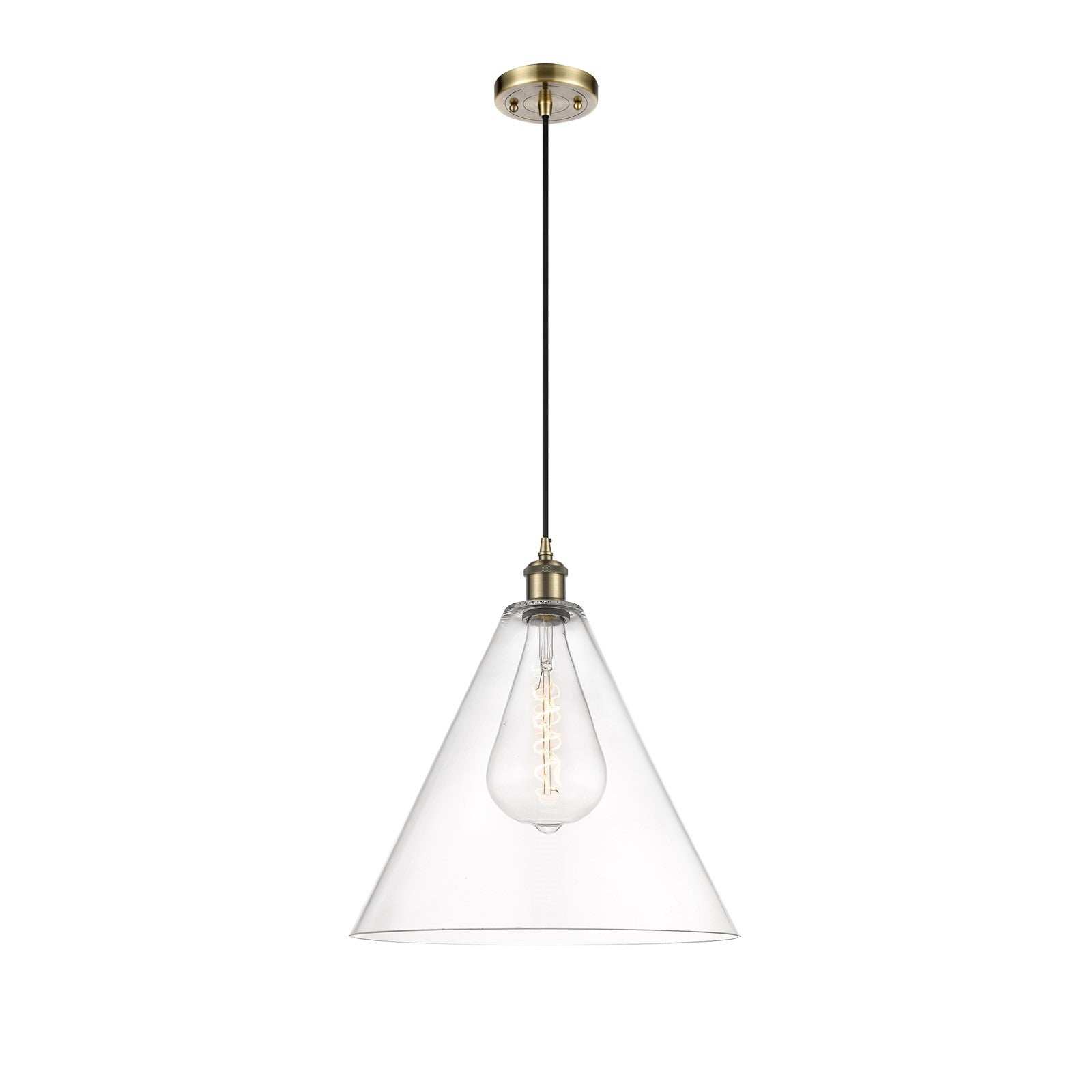 Innovations LED Berkshire Glass 16in 1-Light Pendant | Industrial Antique Brass and Clear Glass | Kitchen Island | Model 516-1P-AB-GBC-162-LED