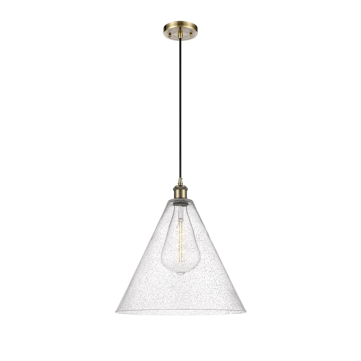 Innovations Berkshire 16in 1-Light Pendant | Industrial Antique Brass and Seedy Glass | Kitchen Island & Dining Room | Model 516-1P-AB-GBC-164