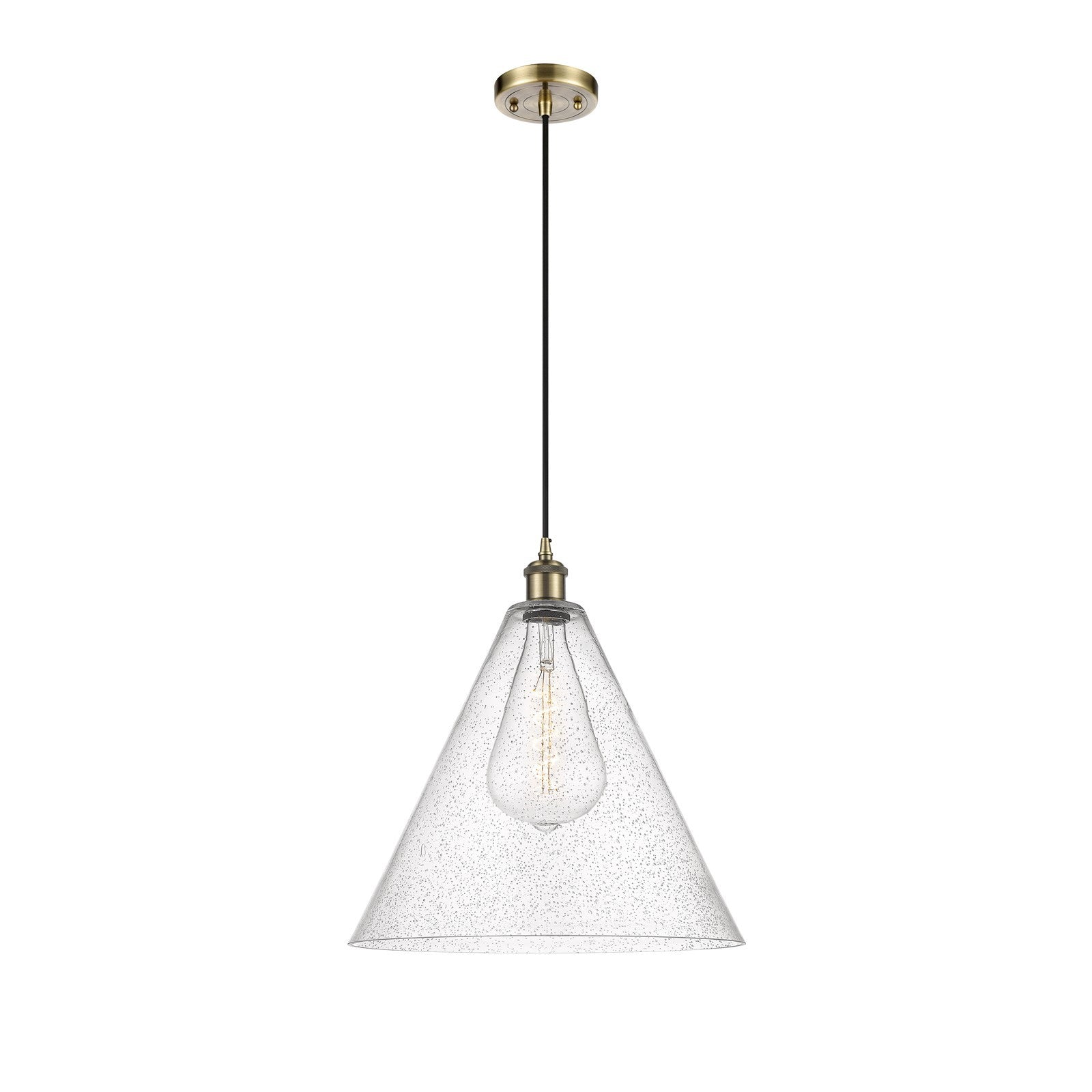 Innovations Berkshire 16in 1-Light Pendant | Industrial Antique Brass and Seedy Glass | Kitchen Island & Dining Room | Model 516-1P-AB-GBC-164