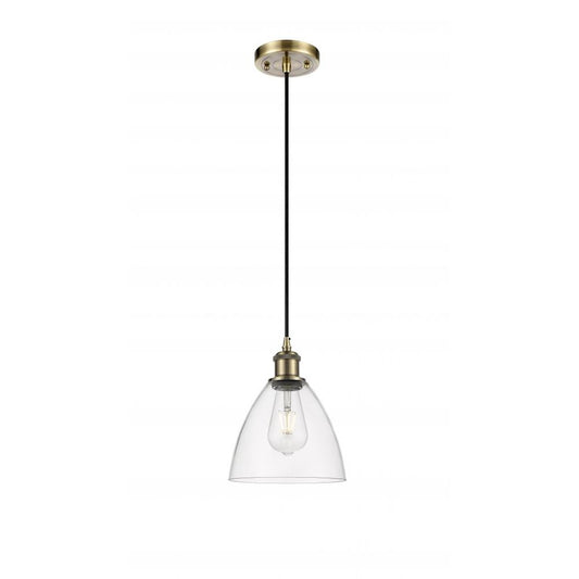 Innovations Ballston Bristol Glass 7.5in 1-Light Mini Pendant | Industrial Antique Brass Steel and Clear Glass | Kitchen Island | Model 516-1P-AB-GBD-752