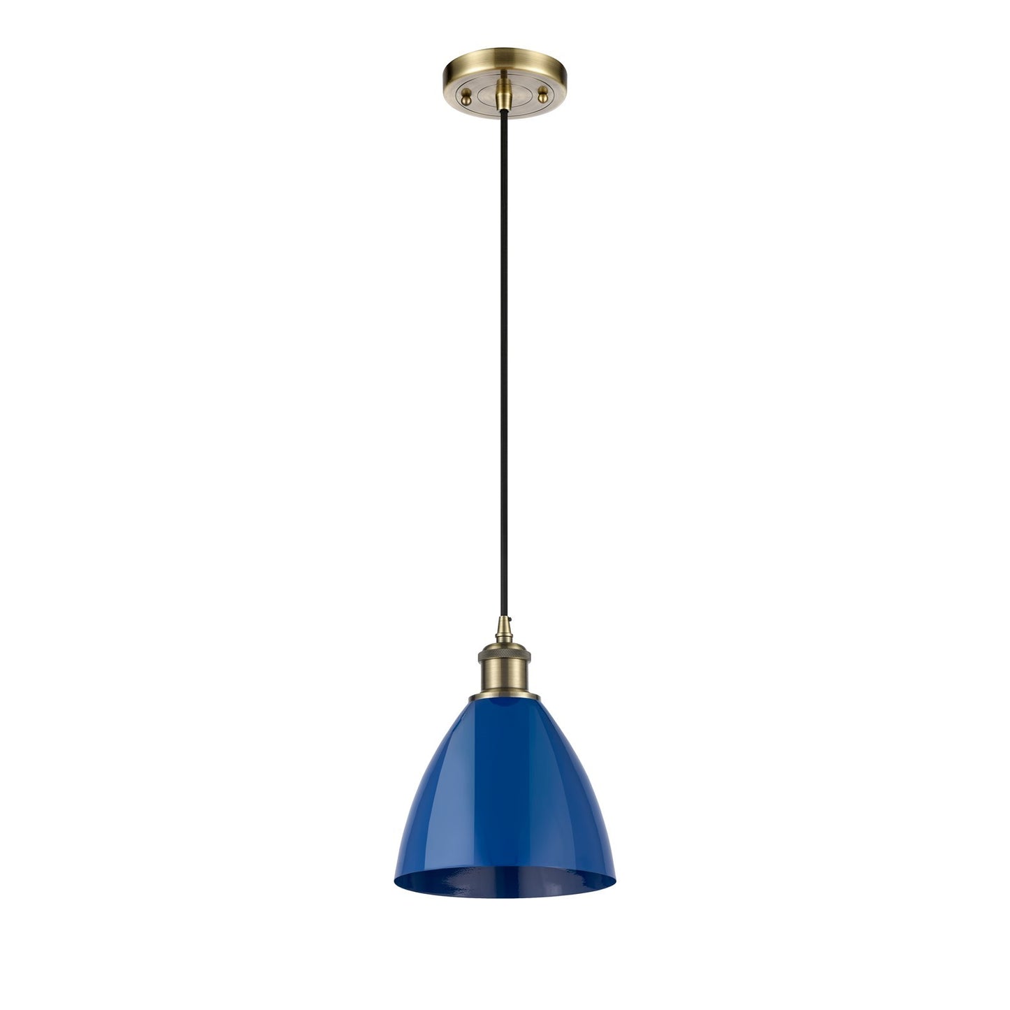 Innovations Plymouth 7.5in 1-Light Mini Pendant | Industrial Antique Brass and Matte Blue Metal | Kitchen Island | Model 516-1P-AB-MBD-75-BL-LED