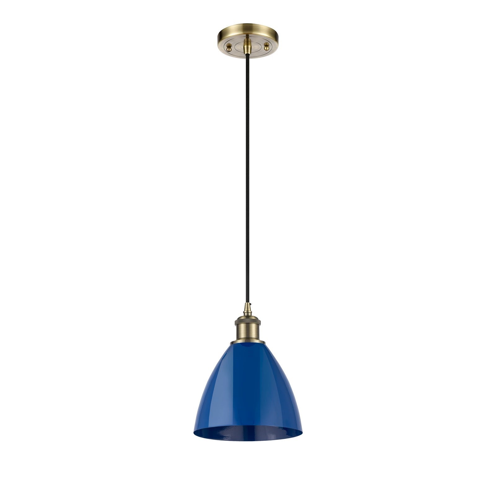 Innovations Plymouth 7.5in 1-Light Mini Pendant | Industrial Antique Brass and Matte Blue Metal | Kitchen Island | Model 516-1P-AB-MBD-75-BL-LED