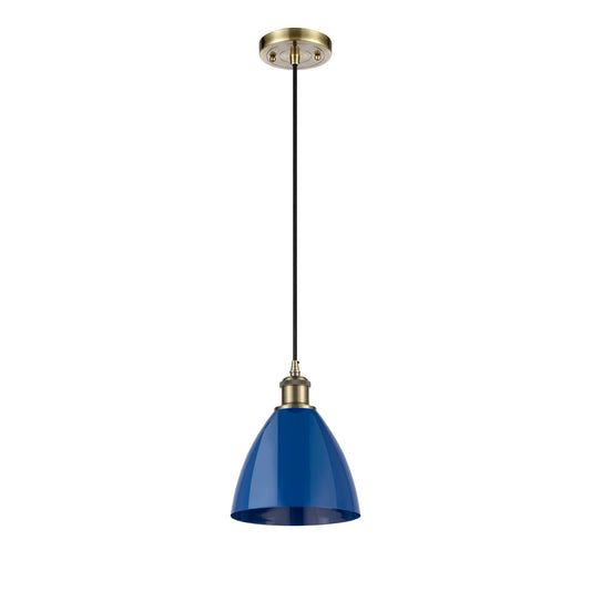Innovations Plymouth 7.5in 1-Light Mini Pendant | Industrial Antique Brass and Matte Blue Metal | Kitchen Island | Model 516-1P-AB-MBD-75-BL-LED