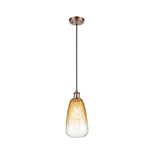 Innovations Brookhaven Almond 6in 1-Light Mini Pendant | Industrial Antique Copper and Amber Glass | Kitchen Island | Model 516-1P-AC-G480-6AM
