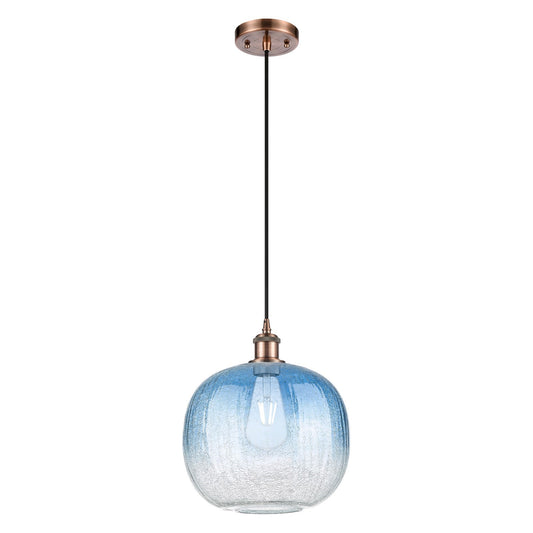 Innovations Brookhaven Sphere 10.5in 1-Light Mini Pendant | Industrial Antique Copper and Sapphire Blue Glass | Kitchen | Model 516-1P-AC-G481-10SB