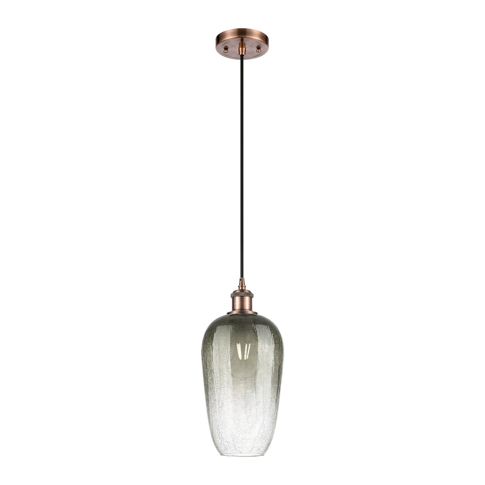 Innovations Brookhaven Flute 7in 1-Light Mini Pendant | Industrial Antique Copper and Slate Glass | Kitchen Island | Model 516-1P-AC-G484-7SL