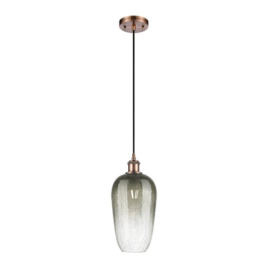 Innovations Brookhaven Flute 7in 1-Light Mini Pendant | Industrial Antique Copper and Slate Glass | Kitchen Island | Model 516-1P-AC-G484-7SL