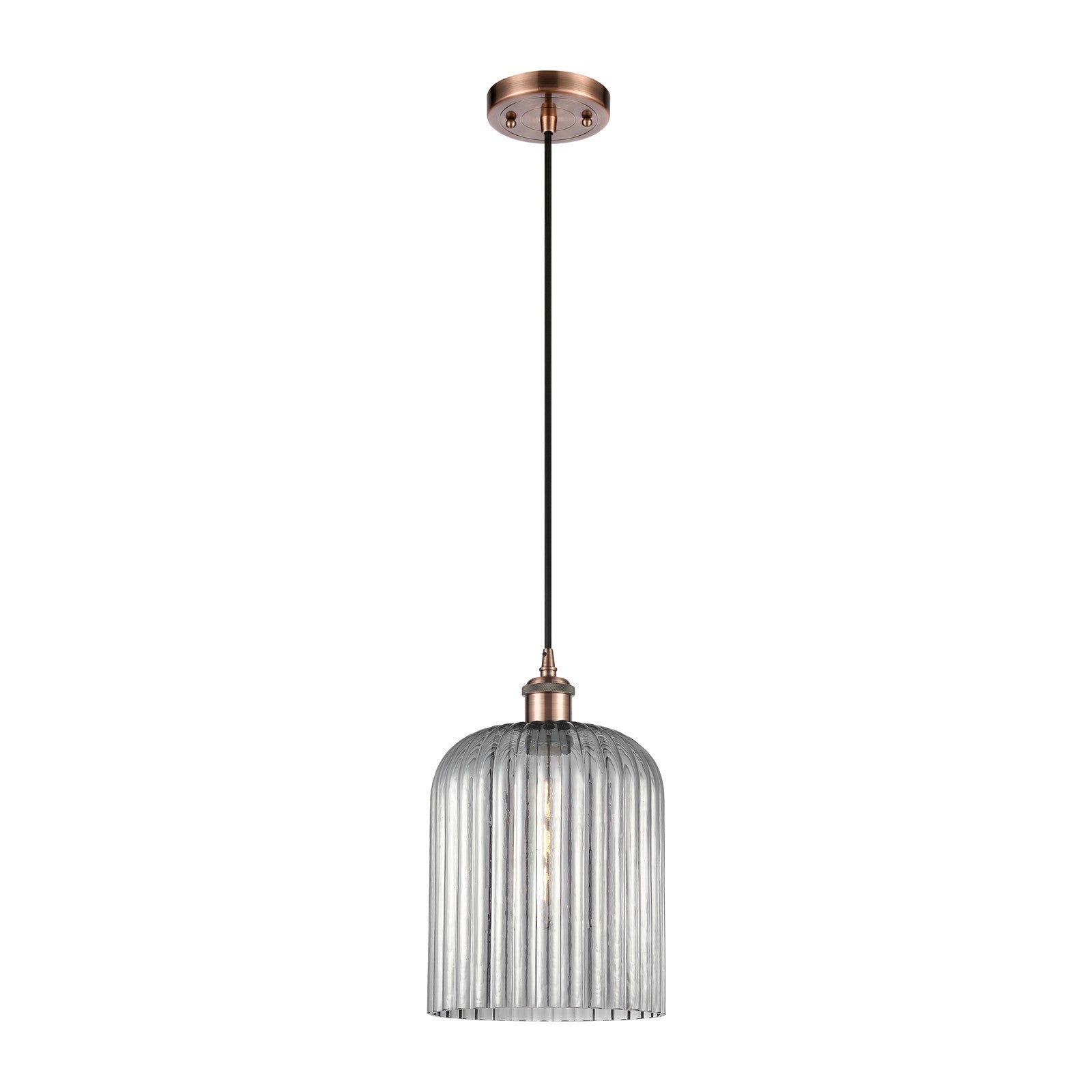 Innovations Bridal Veil 5in 1-Light Mini Pendant | Art Nouveau Antique Copper and Light Smoke Glass | Kitchen Island | Model 516-1P-AC-G559-8SM