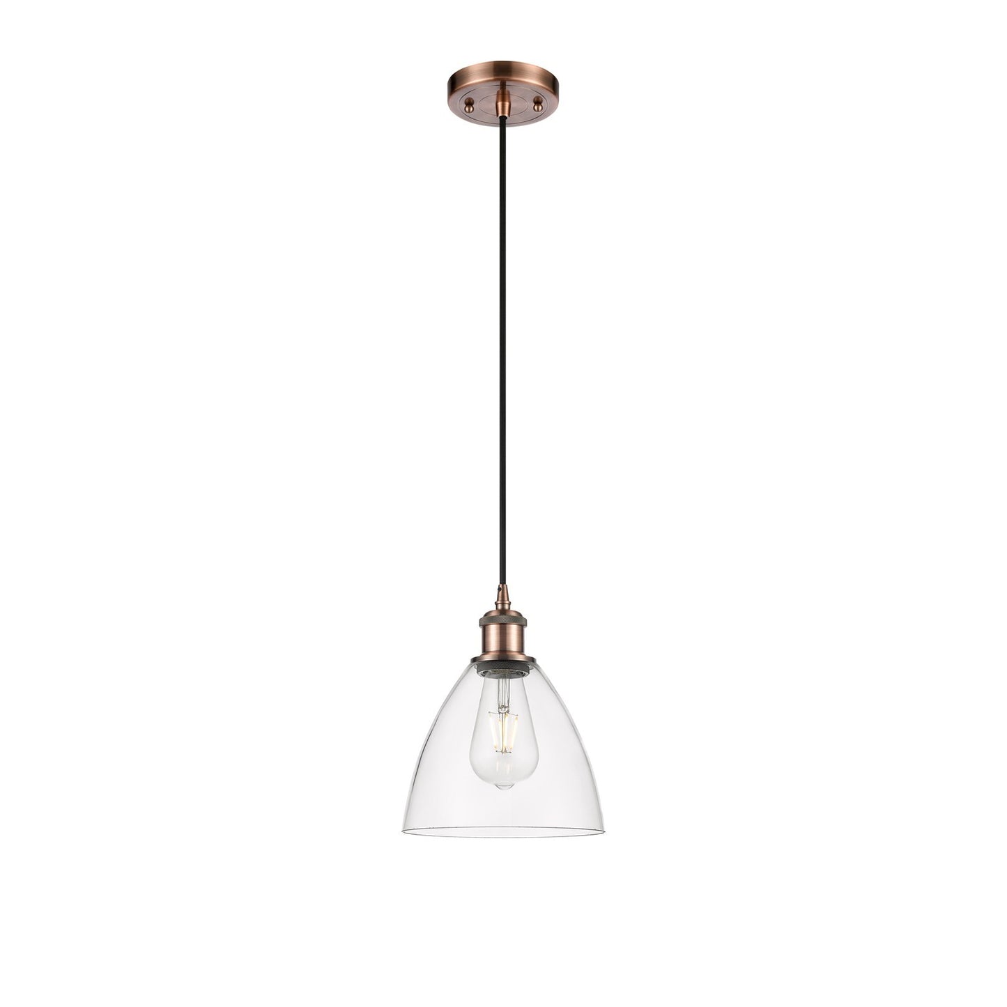 Innovations Bristol 7.5in 1-Light LED Mini Pendant | Industrial Antique Copper and Clear Glass | Kitchen Island | Model 516-1P-AC-GBD-752-LED