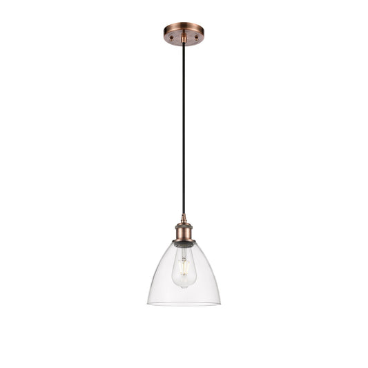Innovations Bristol 7.5in 1-Light LED Mini Pendant | Industrial Antique Copper and Clear Glass | Kitchen Island | Model 516-1P-AC-GBD-752-LED