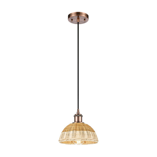 Innovations Bristol Natural II 7.5in 1-Light Mini Pendant | Antique Copper and Natural Fiber Dome Shade | Kitchen | Model 516-1P-AC-NBD2-75-NAT