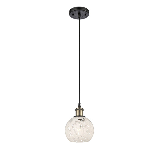 Innovations White Mouchette 6in 1-Light Mini Pendant | Black Antique Brass and White Mouchette Glass Shade | Kitchen | Model 516-1P-BAB-G1216-6WM
