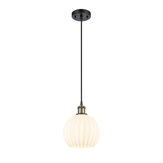 Innovations Ballston 8in 1-Light Mini Pendant | Art Nouveau Black Antique Brass and White Venetian Glass | Kitchen | Model 516-1P-BAB-G1217-8WV