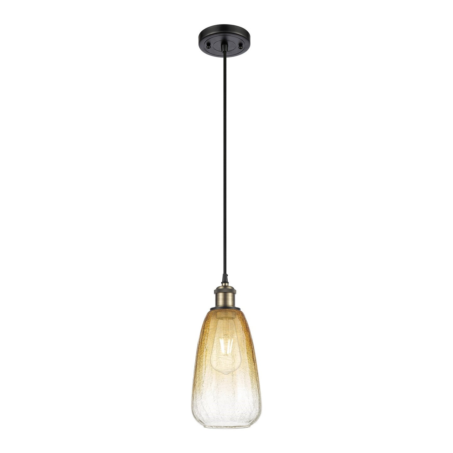 Innovations Ballston 6in 1-Light Mini Pendant | Industrial Black Antique Brass and Amber Brookhaven Almond Glass | Model 516-1P-BAB-G480-6AM