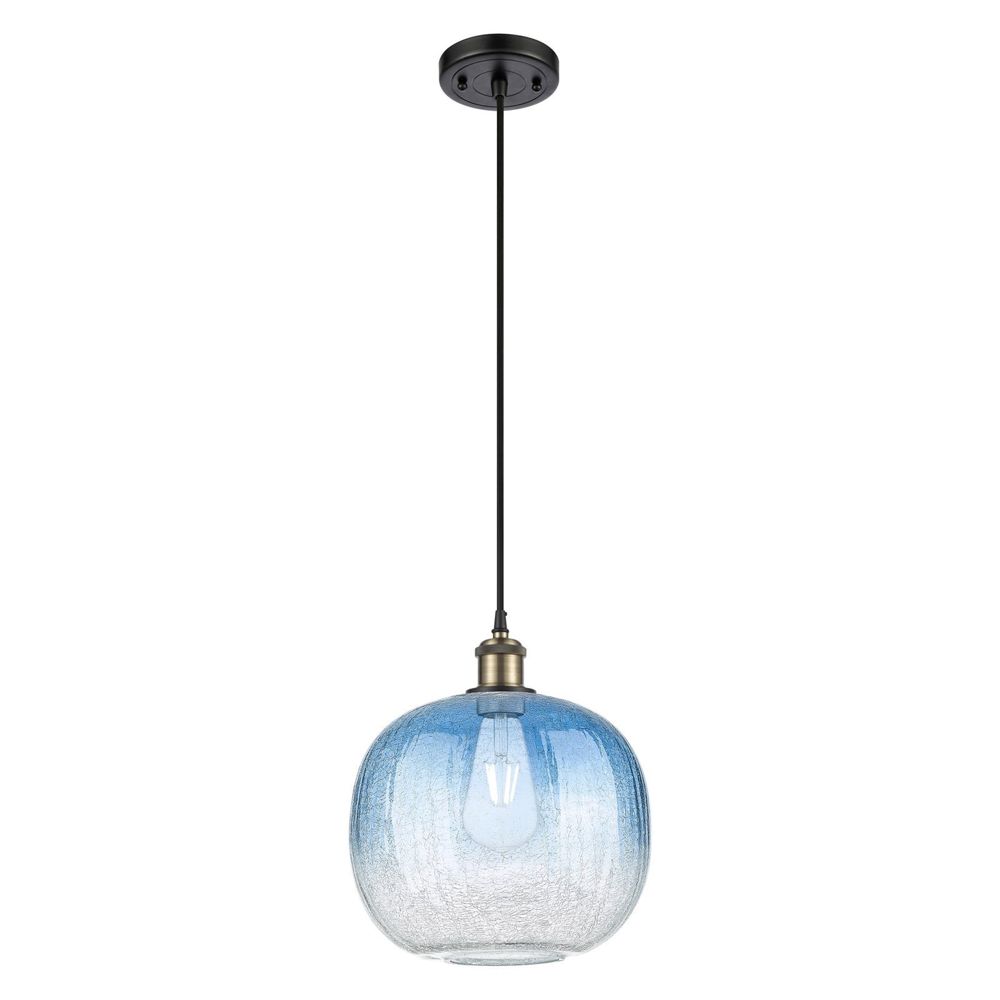 Innovations Brookhaven Sphere 10.5in 1-Light Mini Pendant | Industrial Black Antique Brass and Sapphire Blue Glass | Model 516-1P-BAB-G481-10SB