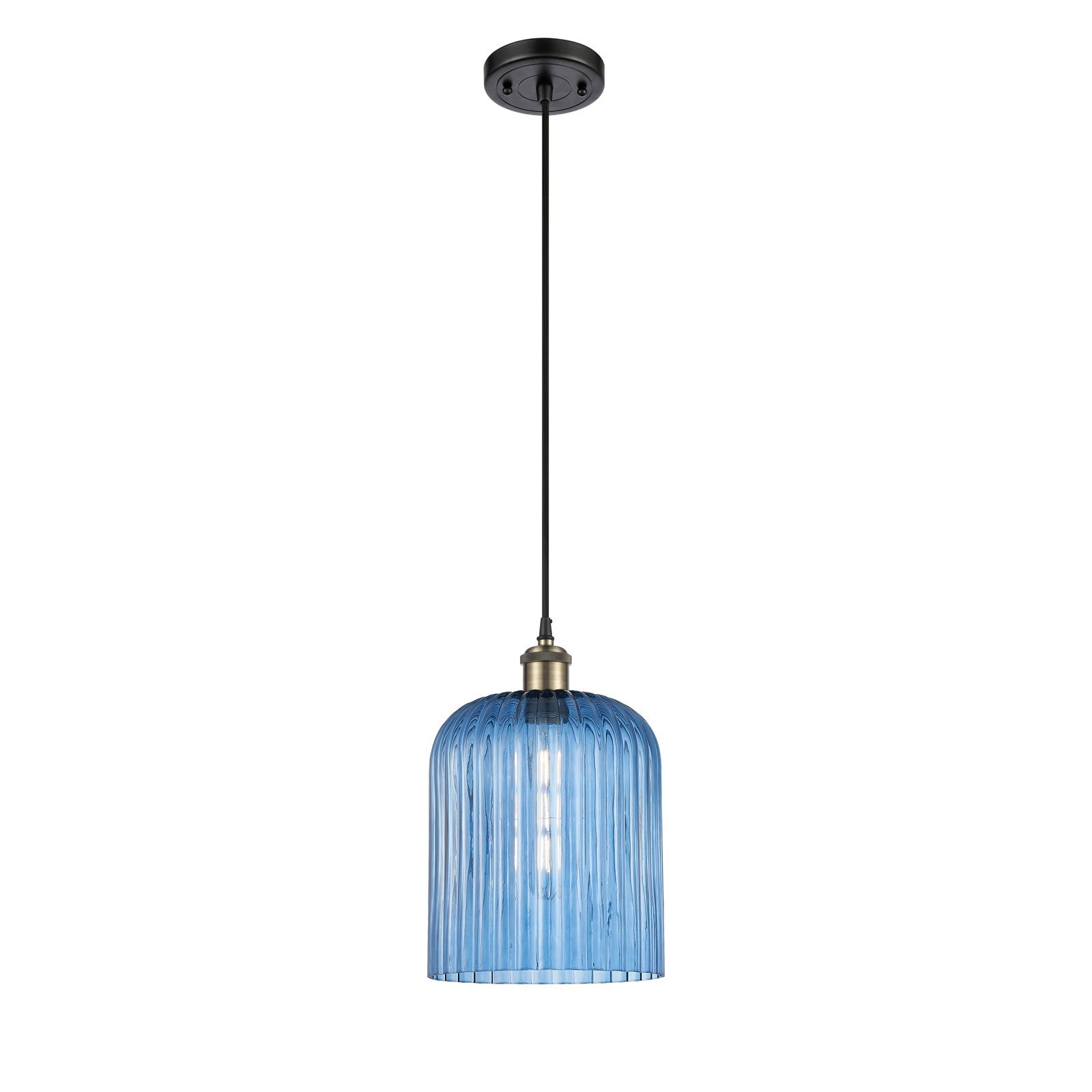 Innovations Bridal Veil 5in 1-Light Mini Pendant | Art Nouveau Black Antique Brass and Princess Blue Glass | Kitchen | Model 516-1P-BAB-G559-8BL
