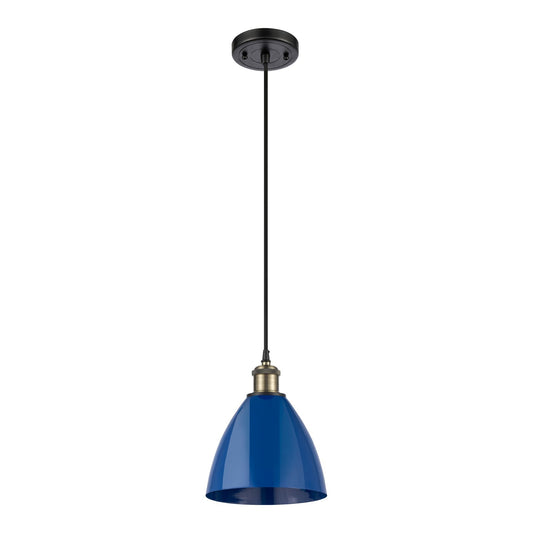 Innovations Plymouth 7.5in 1-Light LED Mini Pendant | Industrial Black Antique Brass and Matte Blue Metal | Kitchen | Model 516-1P-BAB-MBD-75-BL-LED