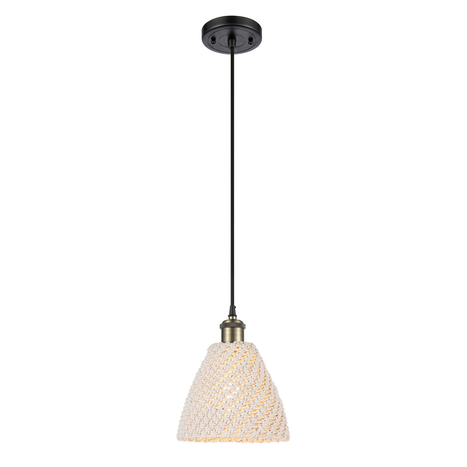 Innovations Bristol Natural 7.5in 1-Light Mini Pendant | Farmhouse Black Antique Brass and Natural Fiber Dome | Kitchen | Model 516-1P-BAB-NBD-75-NAT