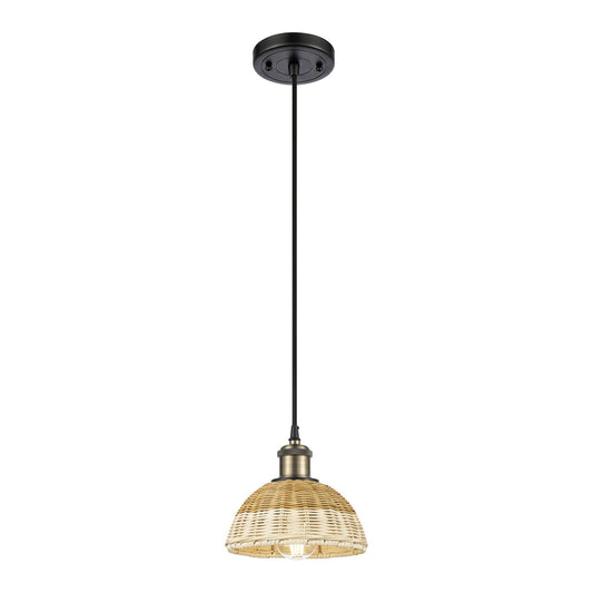 Innovations Bristol Natural II 7.5in 1-Light Mini Pendant | Industrial Black Antique Brass and Natural Fiber Dome | Model 516-1P-BAB-NBD2-75-NAT